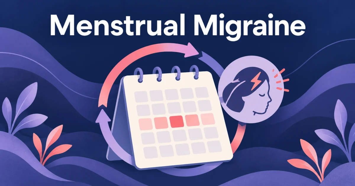 Illustrated calendar and cycle arrows for recording menstrual migraine timing