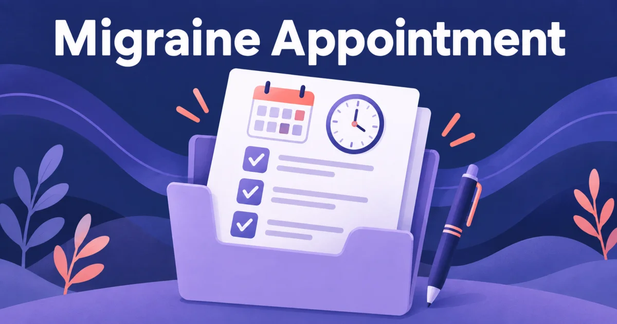 Illustrated appointment folder with a checklist, calendar, clock, and pen